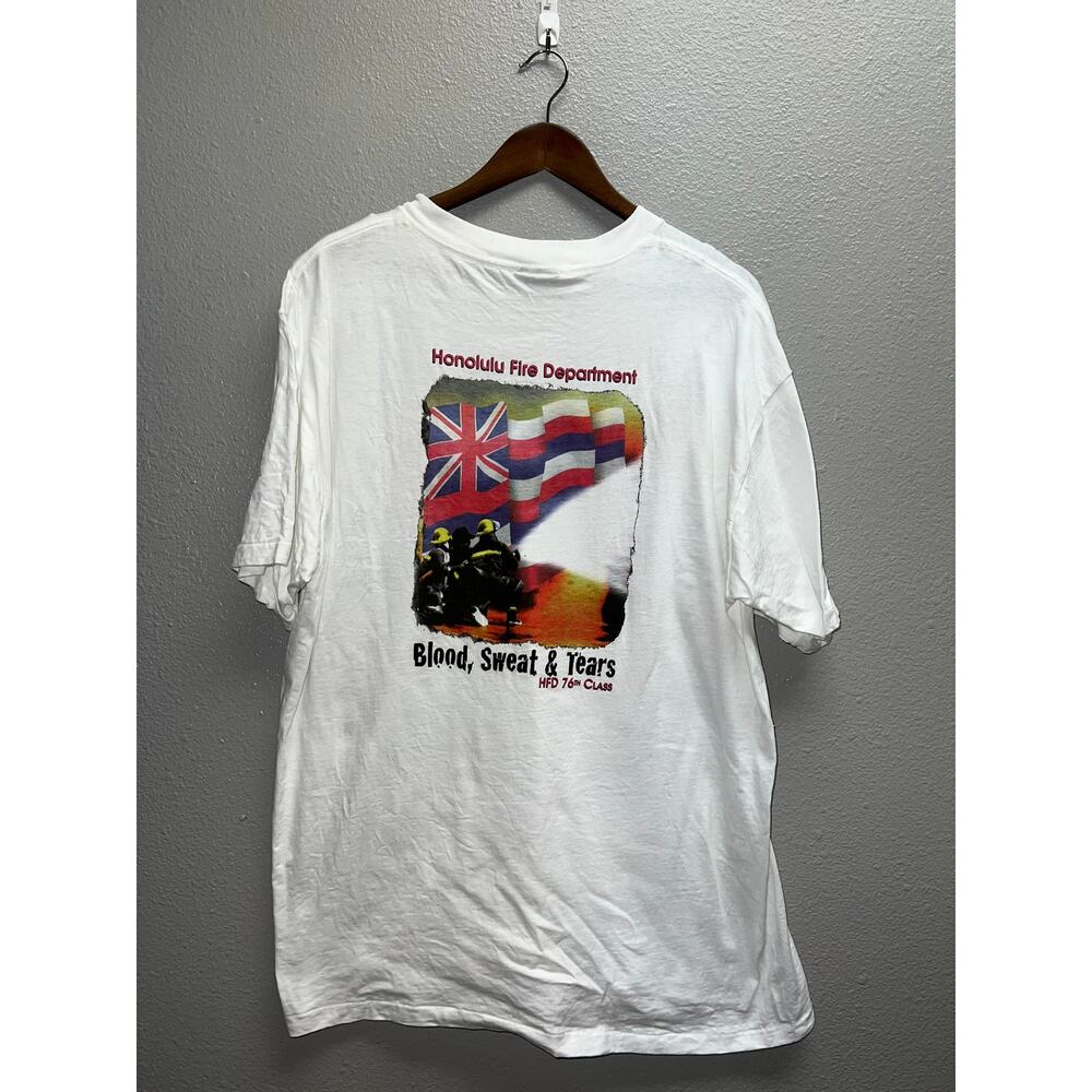 Vintage Honolulu Fire Department Shirt Blood Sweat Tears 76th Hawaii Shop 90s Xl